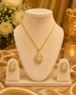 Load image into Gallery viewer, Elegant Gold Oval Pendant Necklace & Earrings Set | Crystal Jewelry for Women