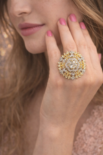 Load image into Gallery viewer, Gold Finish Floral Statement Ring for Women
