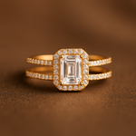 Load image into Gallery viewer, Stylish Gold-Plated Double Band Ring with Emerald-Cut Stone for Women & Girls