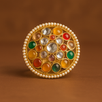 Load image into Gallery viewer, Traditional Multicolor Stone Kundan Ring with Pearl Detailing for Women & Girls