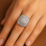 Load image into Gallery viewer, Elegant Silver-Plated Square Halo Ring with Round Center Stone for Women & Girls
