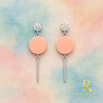 Load image into Gallery viewer, Peach Halo Disc Drop Earrings