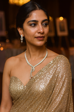 Load image into Gallery viewer, Elegant Diamond-Studded Necklace Set with Pearl Drop Earrings