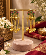 Load image into Gallery viewer, Royal Emerald & Ruby Chain Jhumkas