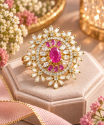 Load image into Gallery viewer, Pink Stone Statement Ring | Gold Designer Ring for Women