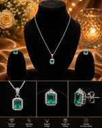 Load image into Gallery viewer, Elegant Emerald Green Crystal Pendant Necklace & Earrings Set | Silver-Plated Jewelry for Women