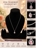 Load image into Gallery viewer, Elegant Pink Teardrop Pendant Necklace & Earrings Set | Silver-Plated Crystal Jewelry for Women