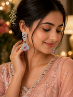 Load image into Gallery viewer, Elegant Pink & Silver Chandelier Earrings
