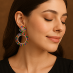 Load image into Gallery viewer, Bold Multicolor Hoop Earrings with Gold-Tone Finish for Women & Girls