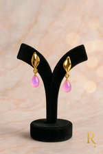 Load image into Gallery viewer, Gold Leaf & Pink Teardrop Earrings
