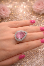 Load image into Gallery viewer, Pink Teardrop Stone Silver Finish Ring