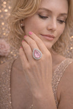 Load image into Gallery viewer, Pink Teardrop Stone Silver Finish Ring