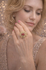 Load image into Gallery viewer, Pink Crystal Gold Finish Statement Ring