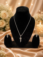 Load image into Gallery viewer, Silver Leaf Cascade Pendant Set β Elegant CZ Necklace & Earrings