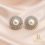 Load image into Gallery viewer, Celestial Halo Pearl Stud Earrings
