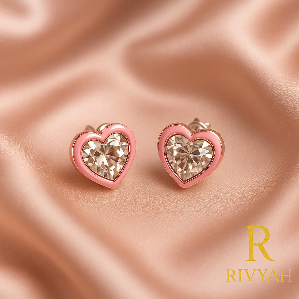 Rosy Halo Heart Crystal Stud Earrings