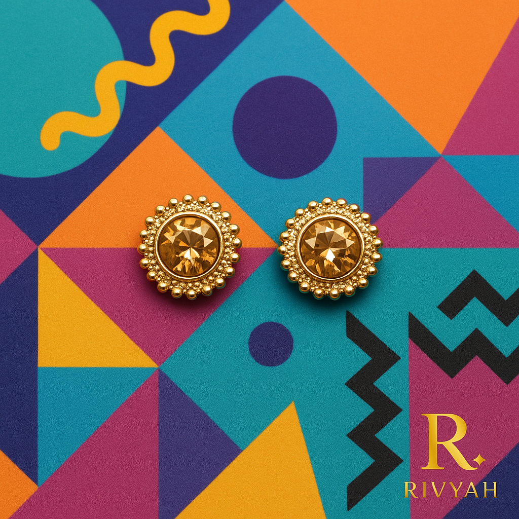 Golden Sunburst Halo Stud Earrings