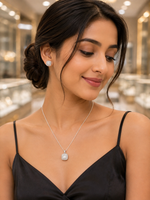 Load image into Gallery viewer, Luxury Square Halo Pendant Necklace &amp; Stud Earrings Set | Silver-Plated Crystal Jewelry for Women
