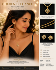 Golden Elegance Diamond-Shaped Pendant Necklace & Earrings Set | 18K Gold-Plated Jewelry for Women