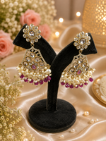 Load image into Gallery viewer, Royal Pink Jhumka Earrings – Traditional Gold &amp; Pearl Statement Jewelry