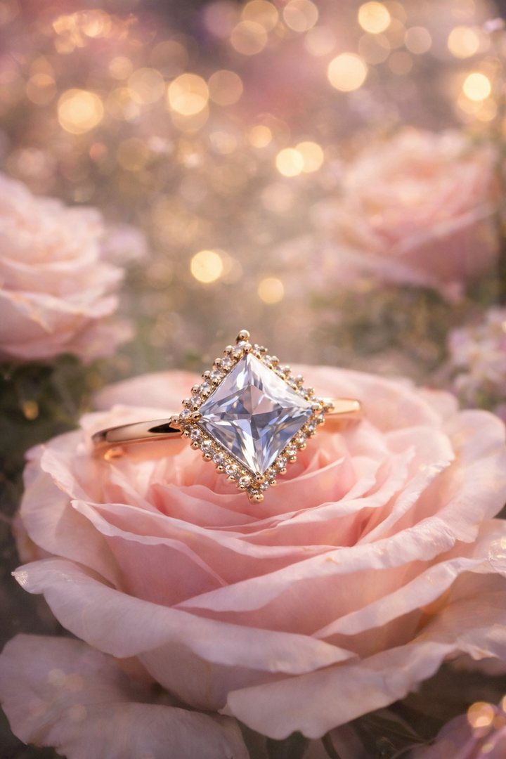 Square Crystal Rose Gold Finish Ring