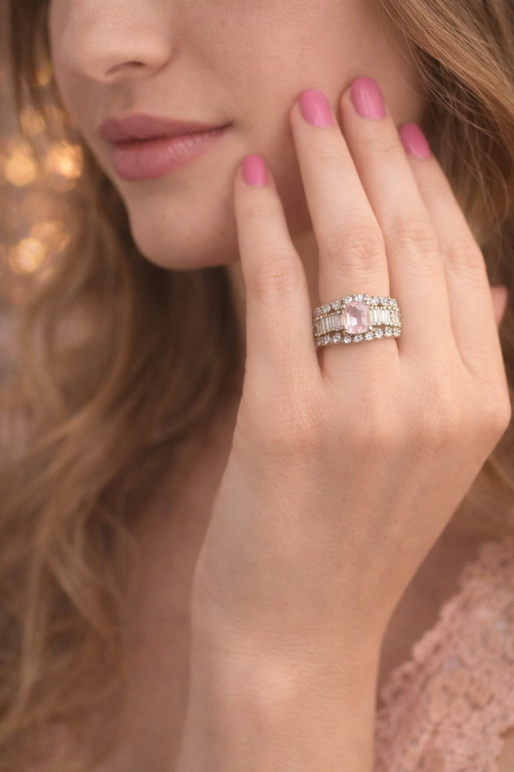 Pink Crystal Gold Finish Party Wear Ring