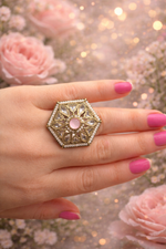 Load image into Gallery viewer, Antique Gold Finish Pink Stone Ring