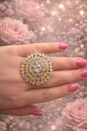 Gold Finish Floral Statement Ring for Women