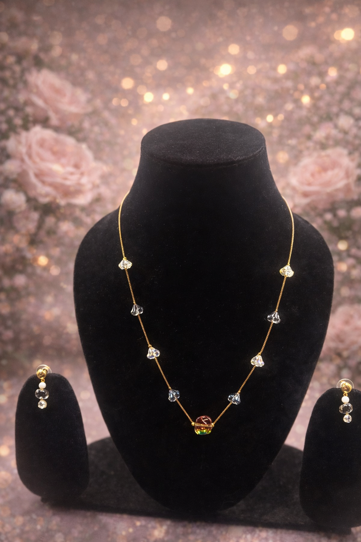 Minimal Gold Finish Crystal Necklace Set