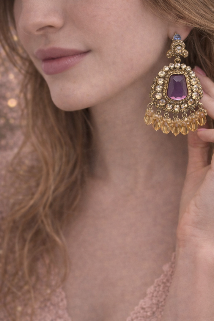 Zarika Purple Stone Statement Earrings