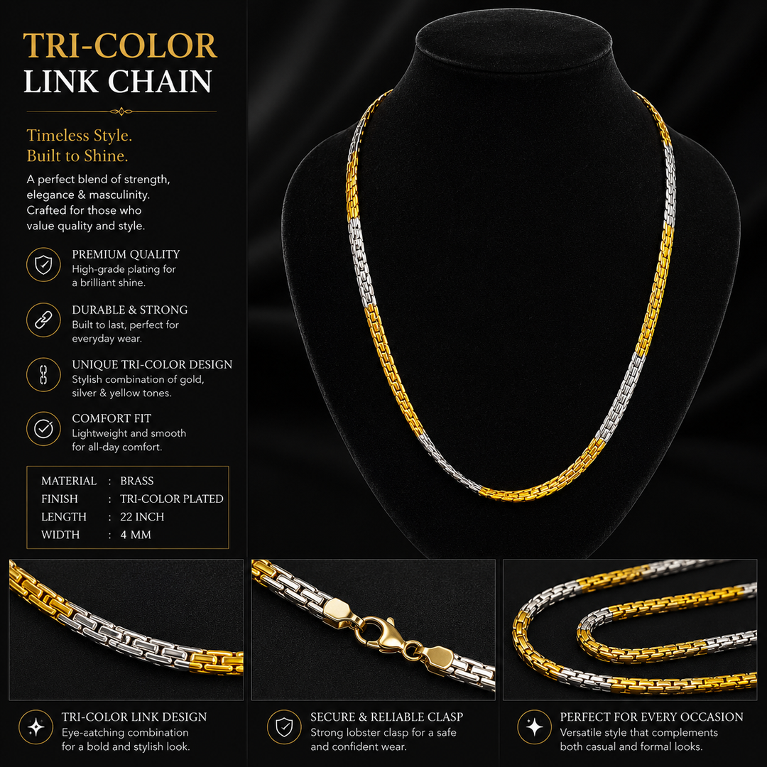 Silver & Golden Men’s Chain – Stylish Two-Tone Statement Necklace