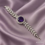 Load image into Gallery viewer, Royal Silver-Plated Bracelet with Purple Stone &amp; CZ Leaf Design for Women &amp; Girls
