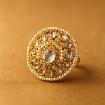 Load image into Gallery viewer, Traditional Gold-Plated Kundan Pearl Ring for Women &amp; Girls

