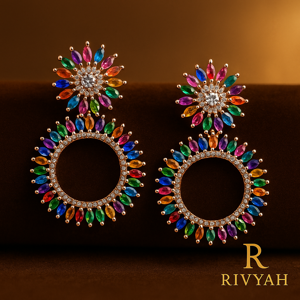 Bold Multicolor Hoop Earrings with Gold-Tone Finish for Women & Girls