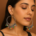 Load image into Gallery viewer, Trendy Oxidized Silver Hoop Earrings with Multicolor Beads for Women &amp; Girls
