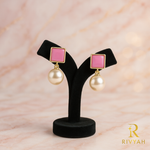 Load image into Gallery viewer, Blush Square &amp; Pearl Drop Earrings
