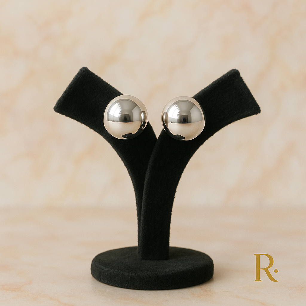 Polished Silver Sphere Stud Earrings