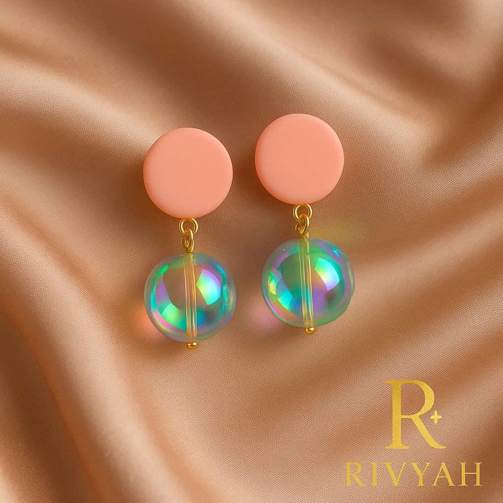 Peach Prism Halo Drop Earrings