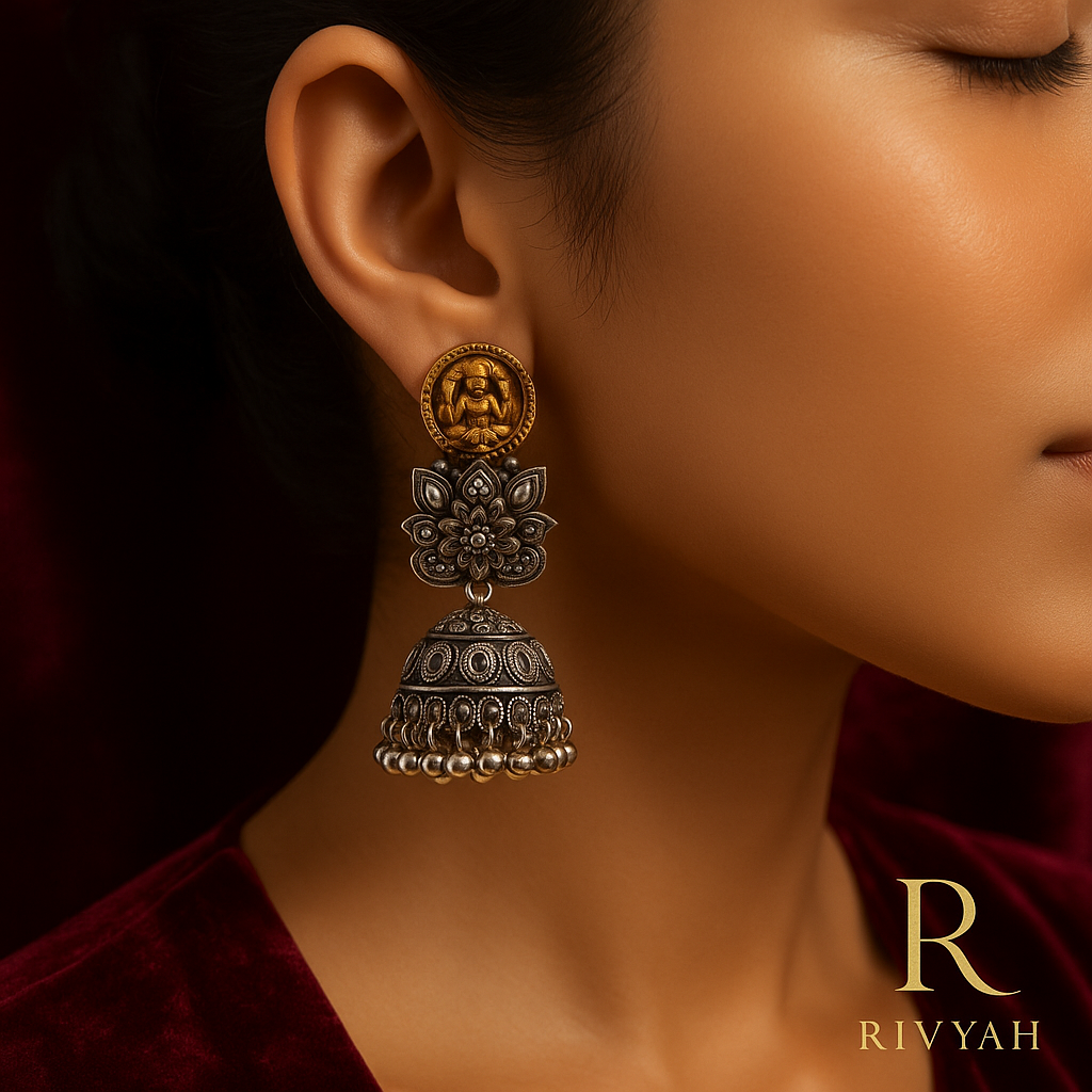 Divine Devi Oxidized Jhumka Earrings for women