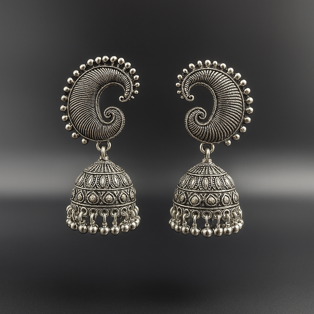Peacock Twist Oxidized Jhumka Earrings for women