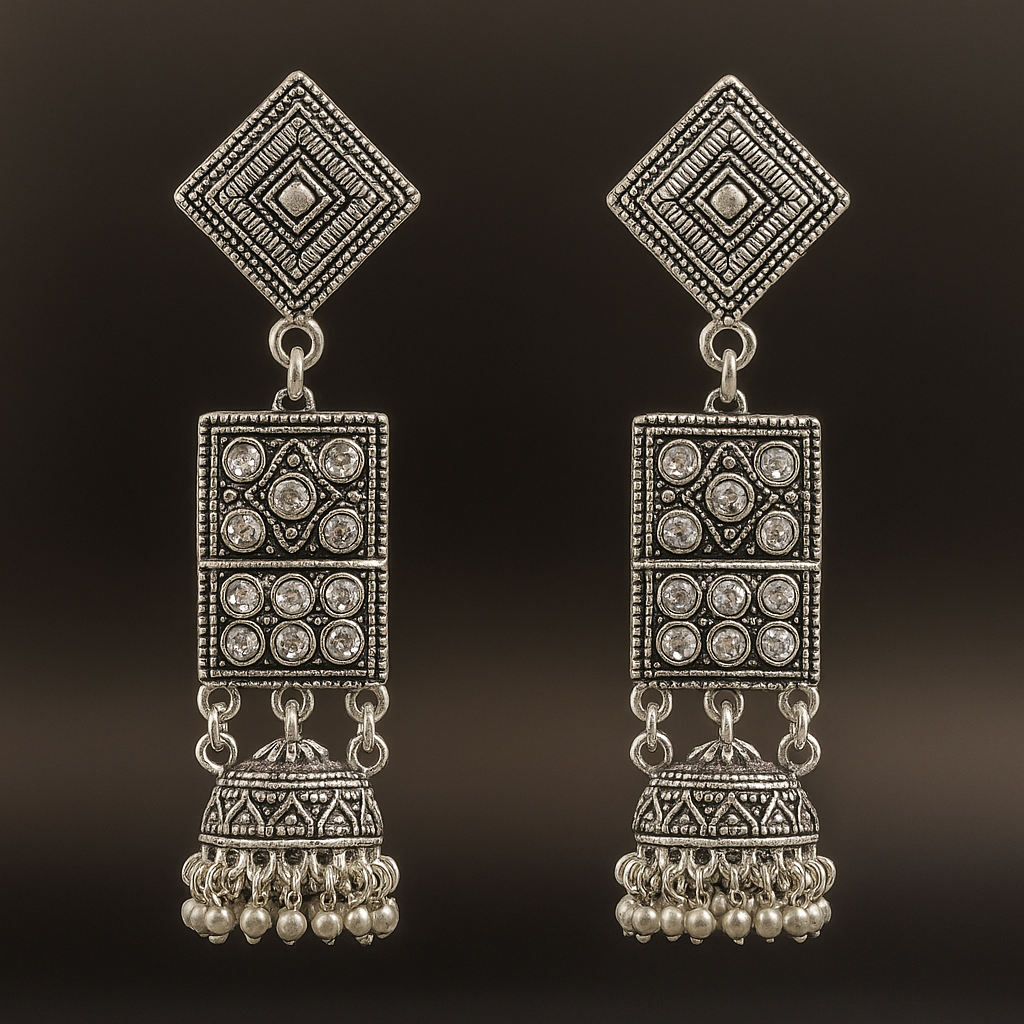 Oxidized Temple Tower Earrings for women