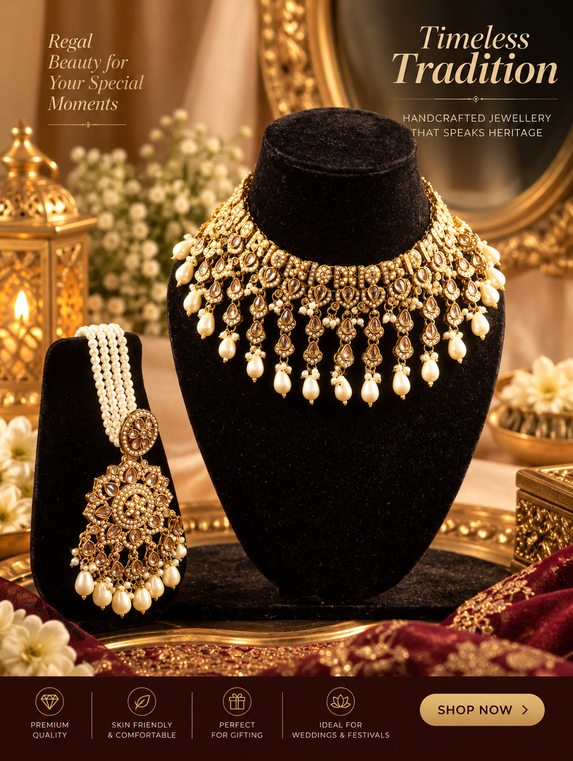 Royal Pearl Cascade Bridal Necklace Set