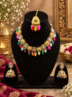 Load image into Gallery viewer, Multicolor Kundan Necklace Set with Jhumka Earrings | Traditional Indian Festive Jewellery