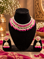 Load image into Gallery viewer, Pink Kundan Necklace &amp; Jhumka Jewellery Set | Traditional Indian Elegance