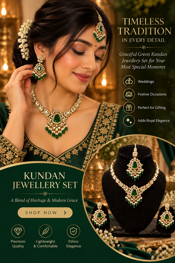 Emerald Kundan Jewellery Set – Timeless Green Elegance
