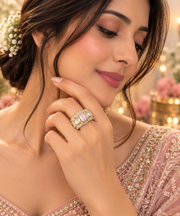 Elegant Pink Stone Gold Ring for Women | Designer Statement Ring