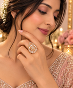 Load image into Gallery viewer, Gold Teardrop Crystal Statement Ring – Elegant Party Wear Jewellery