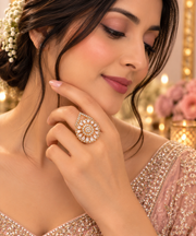 Gold Teardrop Crystal Statement Ring – Elegant Party Wear Jewellery