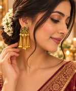Load image into Gallery viewer, Royal Emerald &amp; Ruby Chain Jhumkas