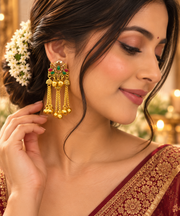 Royal Emerald & Ruby Chain Jhumkas